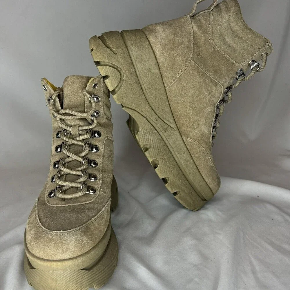 Aqua Haly Platform Tan Suede Leather Round Toe lace-up Hiking Boots Wms Sz 10.5 - Picture 2 of 8